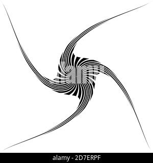 Elemento op-art sottile con torsione, spirale, turbolenza e torsione. Forma di rotazione astratta. Vortice, elemento di progettazione ad elica Illustrazione Vettoriale