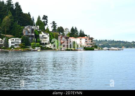 Lake Front Homes a Meydenbaur Bay a Bellevue, Washington state-USA Foto Stock