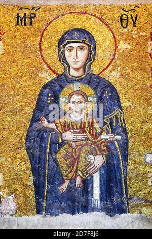 Mosaico bizantino di Maria in Hagia Sophia. Istanbul, Turchia. Foto Stock