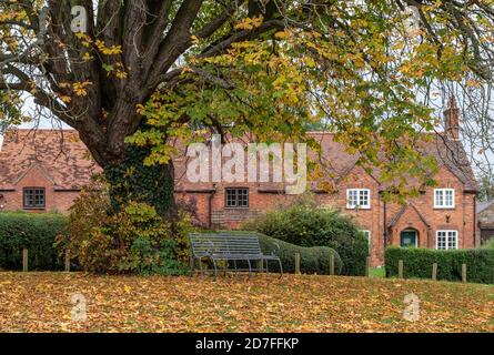 Colori autunnali sul villaggio verde, Great Brington, Northamptonshire, Regno Unito Foto Stock