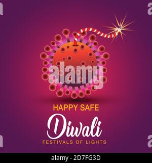 Festival indiano Happy Diwali. Coid-19, concetto di virus corona Illustrazione Vettoriale
