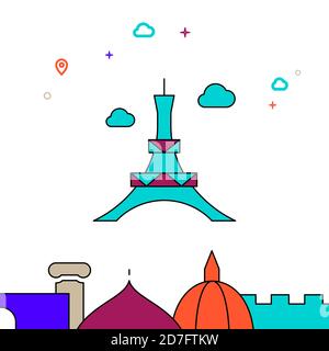 Torre Eiffel, icona della linea piena di Parigi, illustrazione semplice Illustrazione Vettoriale