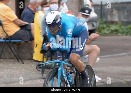 Saint Germain - Bourgogne Franche Comte - Francia - 19 settembre 2020 : Alejandro Valverde - Team Movistar posiziona 12° assoluto dopo l'ultima tappa du Foto Stock