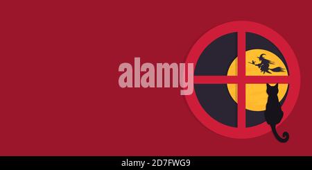 Sfondo di Halloween in carta tagliata e carta art stile. Uno sfondo vettoriale perfetto per le risorse di progettazione e gli striscioni. Illustrazione Vettoriale