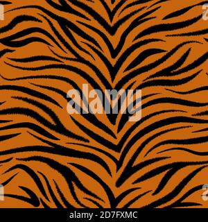 Tiger sfondo senza cuciture, motivo astratto a strisce quadrate, stampa per tessuti. Sfondo vettoriale grunge nero e arancione Illustrazione Vettoriale