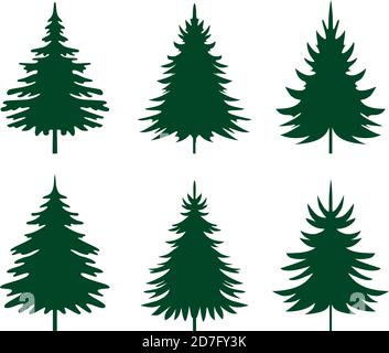 Alberi di abete verde. Elementi di design stagione invernale e semplicemente pittogramma. Vettore isolato icone albero di Natale e illustrazione. Illustrazione Vettoriale