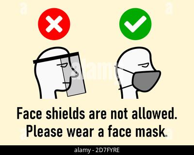 Le protezioni facciali non sono consentite. Indossare un cartello con la maschera con la grafica e il testo. Immagine vettoriale. Illustrazione Vettoriale