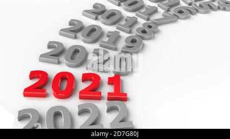2021 passato nel cerchio rappresenta il nuovo anno 2021, rendering tridimensionale, illustrazione 3D Foto Stock