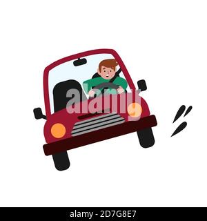 Un uomo che guida un'auto a velocità. Illustrazione vettoriale in stile cartoon Illustrazione Vettoriale