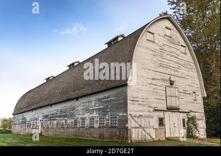 Vecchio fienile di legno al Nisqually National Wildlife Refuge Foto Stock