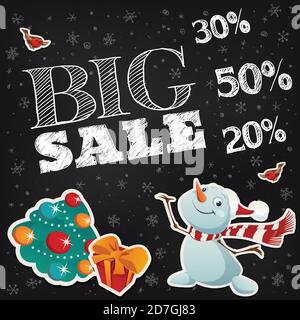 Black Friday promo vendita poster con carino cartone animato Snowman Illustrazione Vettoriale
