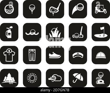 Golf Sport & Golf Equipment icone bianche su Black Flat Set di design grande Illustrazione Vettoriale