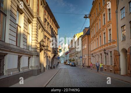 Centro di riga strade, Lettonia Foto Stock