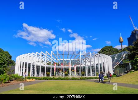 'The Calyx', un luogo di eventi a forma unica nel Royal Botanic Garden, Sydney, Australia Foto Stock