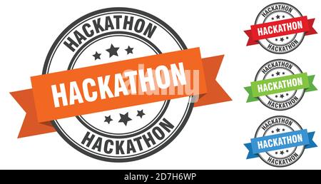 francobollo per hackathon. set di cartelli a banda tonda. etichetta a nastro Illustrazione Vettoriale