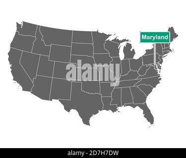 Segnale limite dello stato del Maryland e mappa degli Stati Uniti Foto Stock