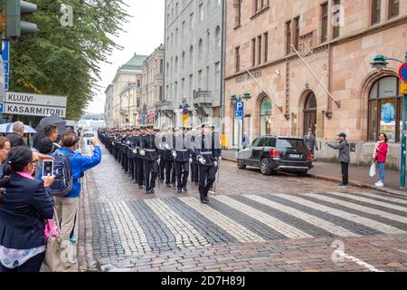 Cadetti dell'Università nazionale di difesa di Helsinki, Finlandia Foto Stock
