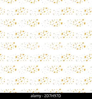 Astratto giallo e bianco sabbia grana terrazzo stile vettoriale senza cuciture motivo sfondo. Piccole particelle di ciottoli creano un duotono mescolato orizzontalmente Illustrazione Vettoriale