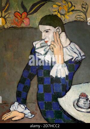 Sested Harlequin, Pablo Picasso, 1901, Metropolitan Museum of Art, Manhattan, New York City, USA, Nord America Foto Stock