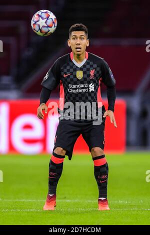 AMSTERDAM, PAESI BASSI - OTTOBRE 21: Roberto Firmino del Liverpool FC durante la partita della UEFA Champions League tra Ajax e Liverpool alla Johan Cruijff Arena il 21 ottobre 2020 ad Amsterdam, Paesi Bassi (Foto di Gerrit van Keulen/Orange Pictures) Foto Stock