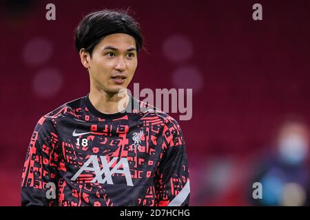 AMSTERDAM, PAESI BASSI - OTTOBRE 21: Takumi Minamino del Liverpool FC prima della partita della UEFA Champions League tra Ajax e Liverpool alla Johan Cruijff Arena il 21 ottobre 2020 ad Amsterdam, Paesi Bassi (Foto di Gerrit van Keulen/Orange Pictures) Foto Stock