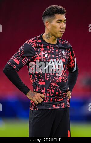 AMSTERDAM, PAESI BASSI - OTTOBRE 21: Roberto Firmino del Liverpool FC prima della partita della UEFA Champions League tra Ajax e Liverpool alla Johan Cruijff Arena il 21 ottobre 2020 ad Amsterdam, Paesi Bassi (Foto di Gerrit van Keulen/Orange Pictures) Foto Stock