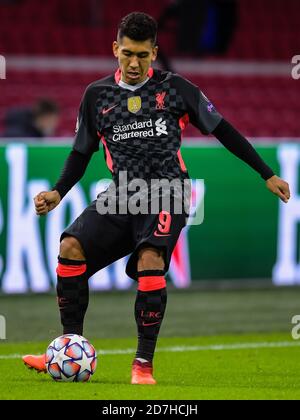 AMSTERDAM, PAESI BASSI - OTTOBRE 21: Roberto Firmino del Liverpool FC durante la partita della UEFA Champions League tra Ajax e Liverpool alla Johan Cruijff Arena il 21 ottobre 2020 ad Amsterdam, Paesi Bassi (Foto di Gerrit van Keulen/Orange Pictures) Foto Stock