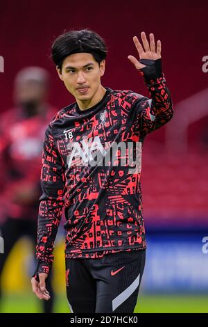 AMSTERDAM, PAESI BASSI - OTTOBRE 21: Takumi Minamino del Liverpool FC prima della partita della UEFA Champions League tra Ajax e Liverpool alla Johan Cruijff Arena il 21 ottobre 2020 ad Amsterdam, Paesi Bassi (Foto di Gerrit van Keulen/Orange Pictures) Foto Stock