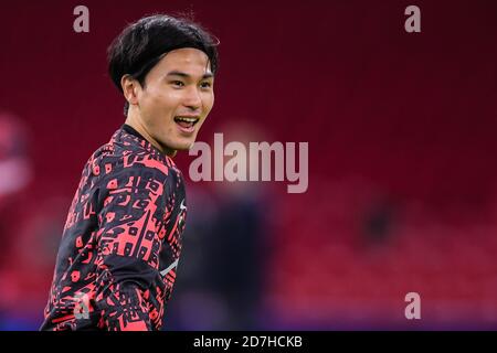 AMSTERDAM, PAESI BASSI - OTTOBRE 21: Takumi Minamino del Liverpool FC prima della partita della UEFA Champions League tra Ajax e Liverpool alla Johan Cruijff Arena il 21 ottobre 2020 ad Amsterdam, Paesi Bassi (Foto di Gerrit van Keulen/Orange Pictures) Foto Stock