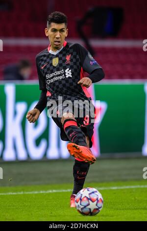 AMSTERDAM, PAESI BASSI - OTTOBRE 21: Roberto Firmino del Liverpool FC durante la partita della UEFA Champions League tra Ajax e Liverpool alla Johan Cruijff Arena il 21 ottobre 2020 ad Amsterdam, Paesi Bassi (Foto di Gerrit van Keulen/Orange Pictures) Foto Stock