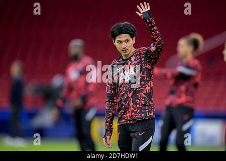 AMSTERDAM, PAESI BASSI - OTTOBRE 21: Takumi Minamino del Liverpool FC prima della partita della UEFA Champions League tra Ajax e Liverpool alla Johan Cruijff Arena il 21 ottobre 2020 ad Amsterdam, Paesi Bassi (Foto di Gerrit van Keulen/Orange Pictures) Foto Stock