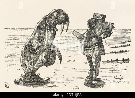 IL WALRUS E IL FALEGNAME come inciso da John Tenniel per Lewis Carroll's Through the Looking-Glass, 1871 Foto Stock