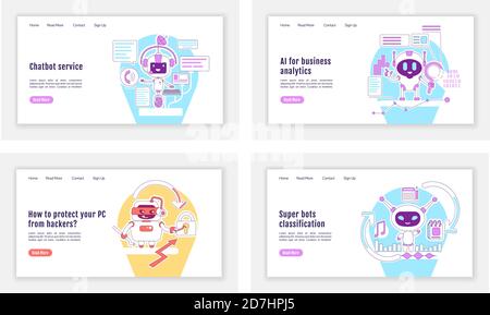 Modelli vettoriali di silhouette piatte della pagina di destinazione di bot buoni e cattivi impostazione Illustrazione Vettoriale