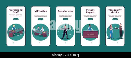 Modello vettoriale piatto dell'app mobile onboarding del casinò Illustrazione Vettoriale
