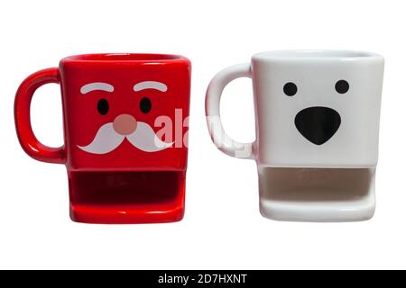 Papà Natale Babbo Natale tazza e orso polare isolato su sfondo bianco Foto Stock