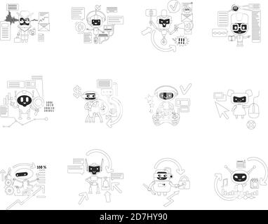 Set di illustrazioni vettoriali di concetto di linea sottile per bot buoni e cattivi Illustrazione Vettoriale