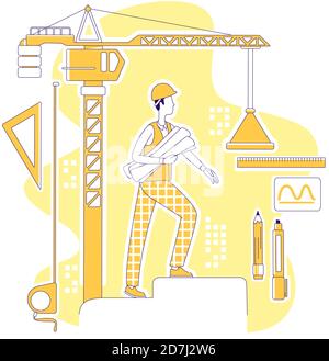 Illustrazione vettoriale del concetto di linea sottile di Civil ENGINEER Illustrazione Vettoriale
