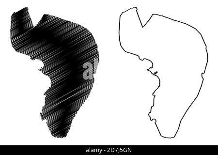 Città di Bujumbura (Repubblica del Burundi, provincia di Bujumbura Mairie) mappa illustrazione vettoriale, abbozzamento della città di Usubbura mappa Illustrazione Vettoriale