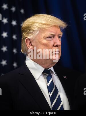 NEW YORK, USA - 21 settembre 2017: Il presidente degli Stati Uniti Donald Trump durante un incontro con il presidente dell'Ucraina a New York Foto Stock