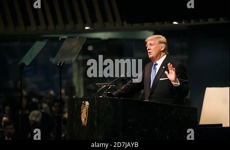 Donald Trump parla durante la 72 a sessione delle Nazioni Unite Foto Stock