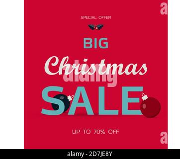L'iscrizione è una grande vendita di Natale. Banner per la pubblicità su un negozio, un ipermercato, un sito Web o un'app. Immagine per un volantino o un opuscolo. Offerta di sconti per il Black Friday e la vendita per il nuovo anno. Offerta speciale di sconto. Illustrazione Vettoriale