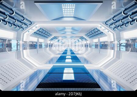 Rendering 3D all'interno della stazione spaziale Foto Stock