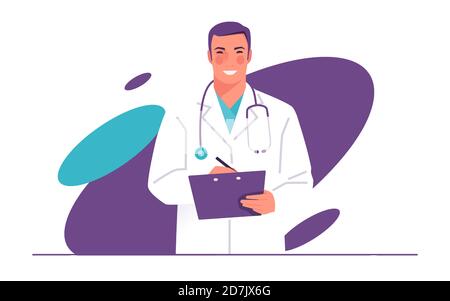 Illustrazione vettoriale di un medico, medico, terapeuta con stetoscopio Illustrazione Vettoriale