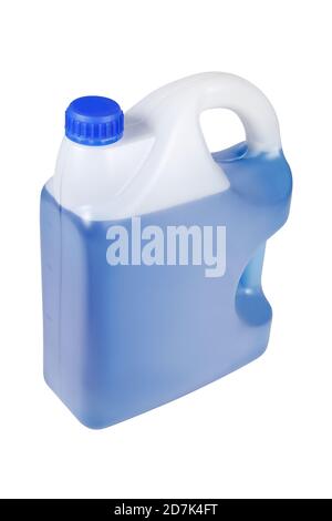 Antigelo rosso in un contenitore da 5 litri. Liquido detergente non congelante. Ci sono punti per un'etichetta. Vista laterale. Foto Stock