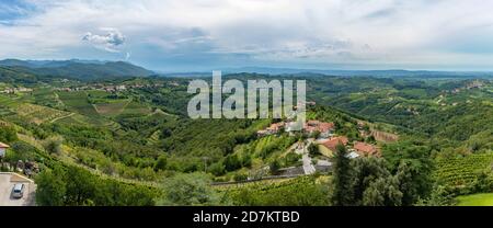 Una foto panoramica dei vigneti e del paesaggio di Goriška Brda. Foto Stock