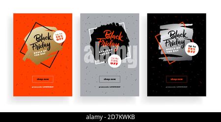 Banner di vendita Black Friday. Banner, poster, colore dorato su sfondo rosso. Banner sconto colorato. Illustrazione Vettoriale
