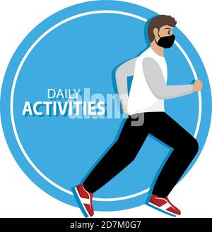 Runing uomo isolato con maschera coronavirus protezione- vettore Illustrazione Vettoriale