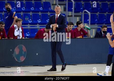 Barcellona, Spagna. 23 ottobre 2020. Sarunas Jasikevicius del FC Barcelona durante la partita della Turkish Airlines Eurolega tra il FC Barcelona e il Real Madrid al Palau Blaugrana il 23 ottobre 2020 a Barcellona, Spagna. Credit: Dax Images/Alamy Live News Foto Stock