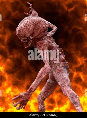 Il demone Fantsy brucia in un'illustrazione hellfire 3d Foto Stock