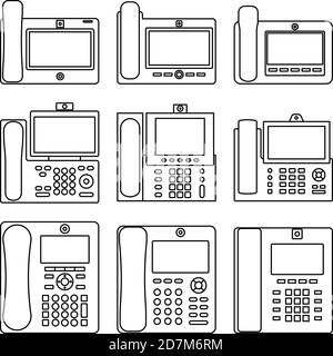 Set di icone del telefono video. Vettore di linea sottile Illustrazione Vettoriale